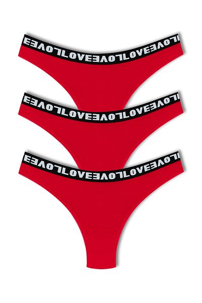 HNX Κόκκινο LOVE Rubber Brazilian Cut γυναικείο εσώρουχο 3 τμχ