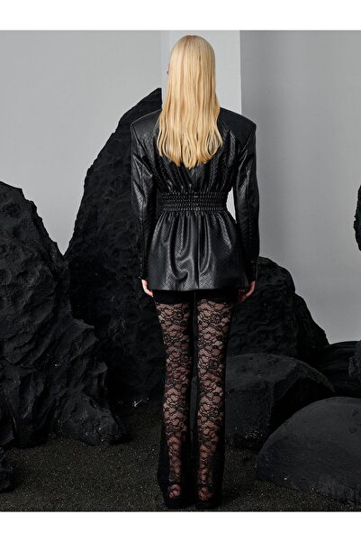 RİVUS Elastic Waist Lining Spanish Cut Lace Pants - Black