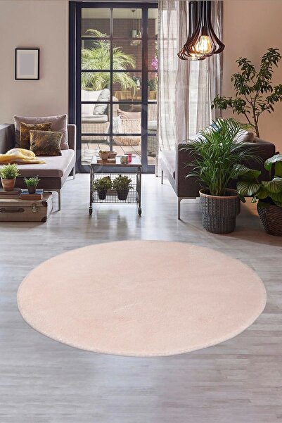 Dijidekor Pembe Yuvarlak Post Dokuma Halı Peluş Yumuşacık Antibakteriyel Çocu...