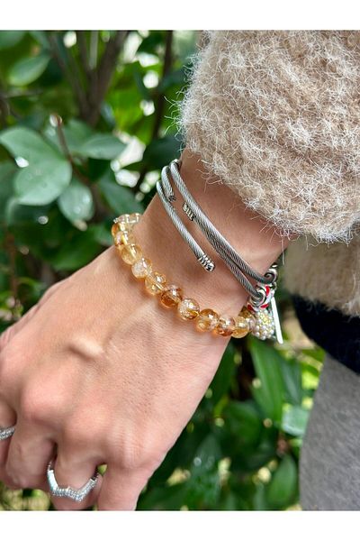 Gökçeada 8 mm Citrine Men's Women's Bracelet - Certified, Natural Stone, Aa Quality
