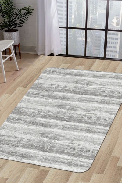 Dijidekor Halı Gri Cool Ky7056 Yıkanabilir Saçaksız Kesme Ince Yolluk Kilim S...