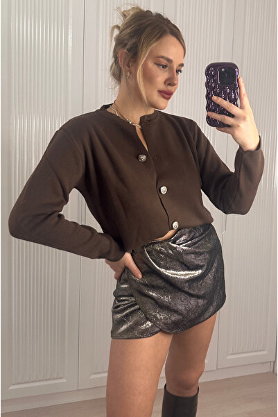 MİR STORE Kahverengi Gümüş Düğmeli Hırka