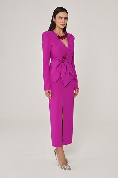 ALFABETA Slit Midi Evening Dress with Window Detail