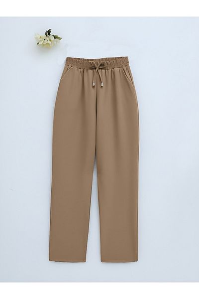 Modamorfo Hose mit schmalem Bein und Schnürung an der Taille – Zimt