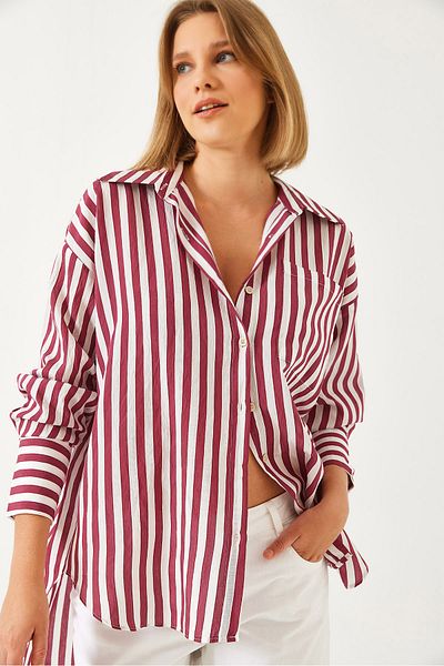 Bianco Lucci Damen-Oversize-Shirt mit einer Tasche, gestreift, G1008 60261157