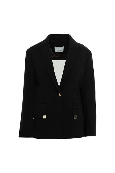 GİZİA Kruvaze Kapamalı Kemerli Siyah Ceket