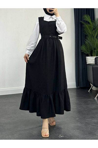 Modamorfo Schwarzes Doppelset – Gilet mit Kugelknöpfen und Hemd