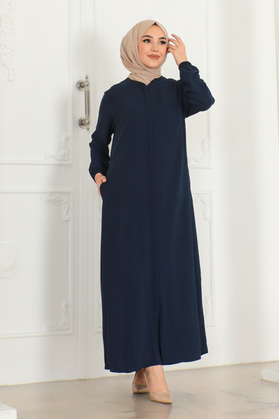 OKTAYUSTA COLLECTİON Sade Gunluk повна довжина темно-синя абайя з потайною застібкою на блискавці