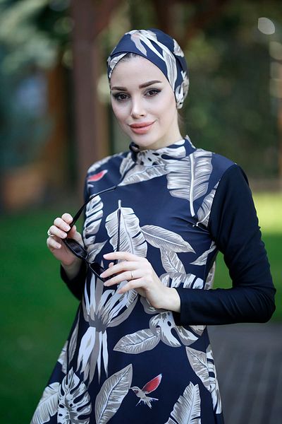 Remsa Mayo Design Fully Covered Hijab Swimsuit Brown Leaves