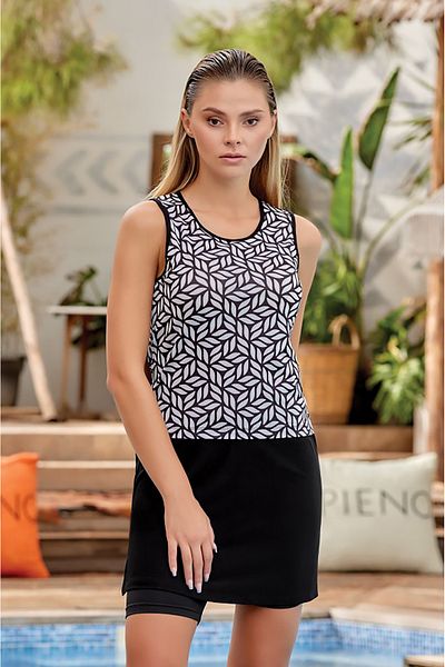 Remsa Mayo Zero Sleeve Dress Swimsuit with Shorts Semi Covered Swimsuit Felici 3599 Black