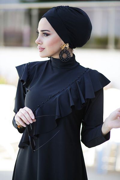 Remsa Mayo Lycra Full Covered Ruffle Flouncing Hijab μαγιό - R032 Hatice Sultan