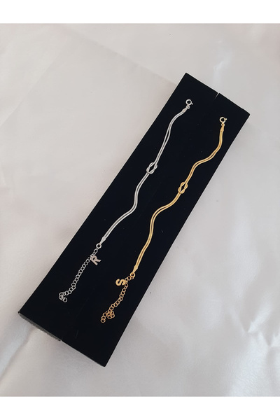 klas gümüş Gümüş Harfli Düğüm Çift Bileklik Rodaj/Gold Sevgili | Arkadaş Bile...