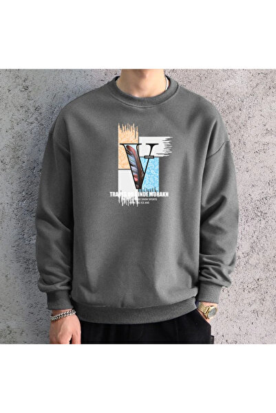 Drippy تي شيرت رجالي بغطاء للرأس باللون الرمادي - طباعة رائعة، كم طويل، تي شي...