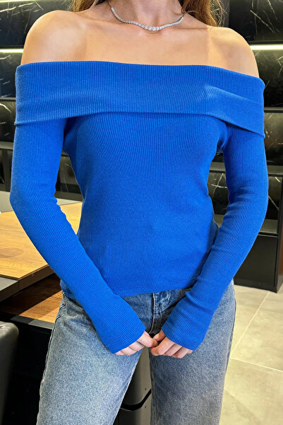 GÜLSELİ Saks Blue Women's Madonna Collar Camisole Blouse