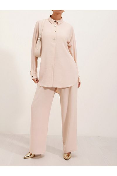 Modamorfo Placket Snap Polo Neck Ayrobin szett -bézs