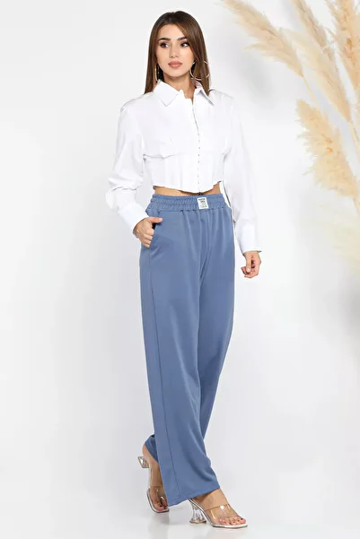 GÜLSELİ Indigo Palazzo Trousers - Elastic Waist