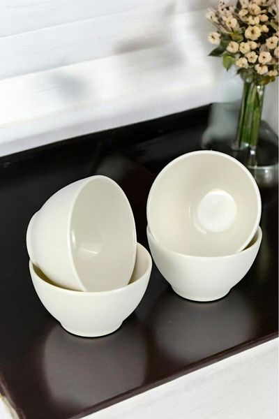 Digithome 10 cm Plain Cream Porcelain Snack Bowl Presentation Bowl Set of 4 - Tl 4037423   C320.003