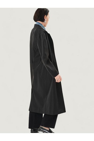 RİVUS Μακριά καμπαρντίνα Oversize με κουμπιά και λεπτομέρεια τσέπης - Μαύρο