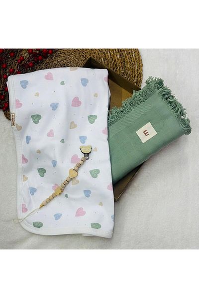 Minisse Muslin Blanket and Cotton Blanket + Pacifier Strap with Gift (Boxed)