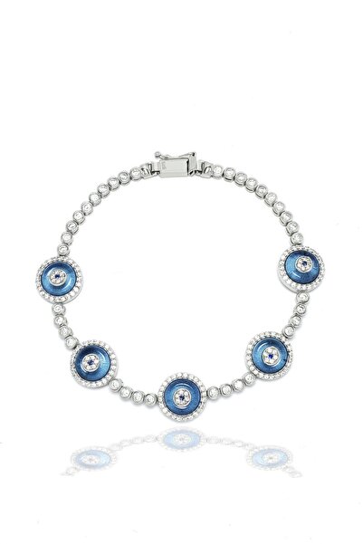 Brezza Lusso Jewelry 925 Ayar Nazar Boncuklu Beş Taşlı Suyolu Kadın Bileklik