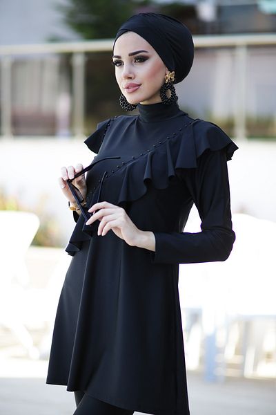Remsa Mayo Lycra Full Covered Ruffle Flouncing Hijab μαγιό - R032 Hatice Sultan