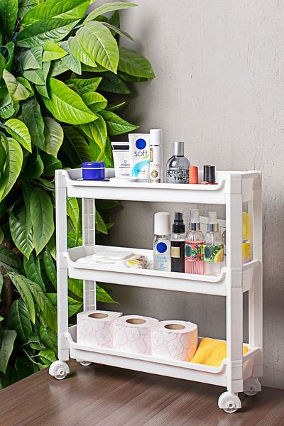Porsima Org-65 Wheeled 3-Tier Organizer Shelf White