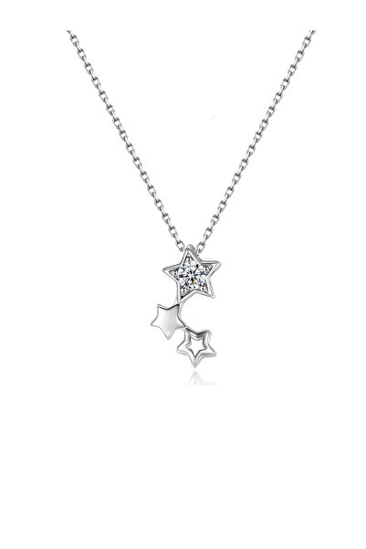 Brezza Lusso Jewelry Gümüş Parlayan Yıldız Zirkon Taşlı Bayan Gümüş Kolye