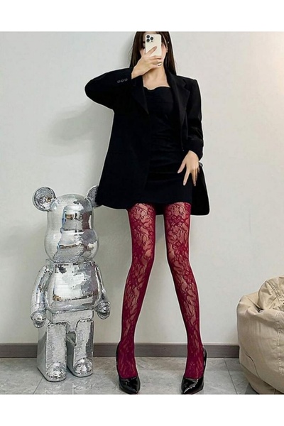 Almis collection Çiçekli Bordo Külotlu Çorap