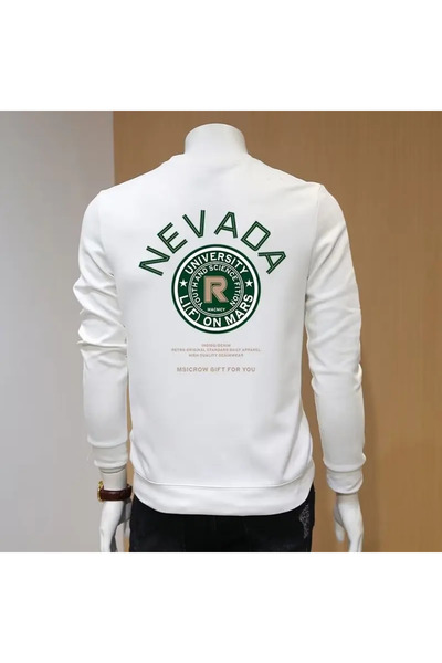 Drippy Pulover din bumbac pentru bărbați de toamnă Coreea pentru bărbați cu imprimeu rece Top cu mânecă lungă Tricou alb de înaltă calitate