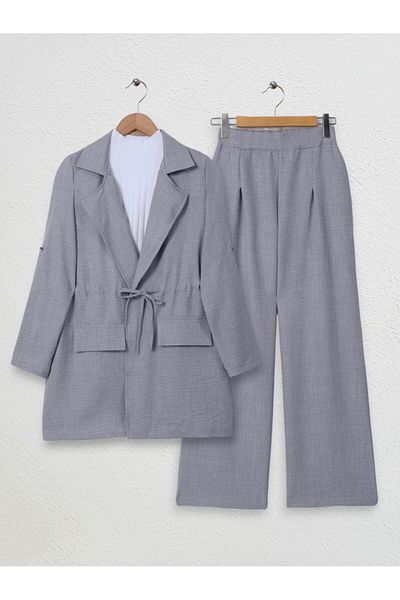 Modamorfo Leinenanzug – Tunnelbrückenjacke mit Klappe, Grau