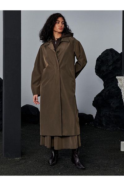 RİVUS Μακριά καμπαρντίνα Oversize με κουμπιά και λεπτομέρεια τσέπης - Χακί