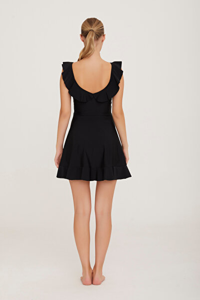 Remsa Mayo Zero Sleeve Dress Swimsuit Semi Covered Swimsuit Aısha 3579 Black