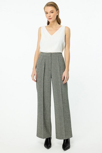 Ekol Black Fish Back Patterned Wide Leg Women's Trousers 1199