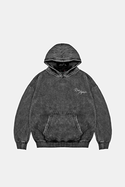 Sekizbiraltı Rise Again Надрукований Oversize Unisex Premium Праний Чорний Худі