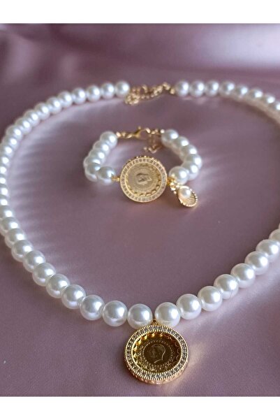 kayalaraksesuar İncili Çeyrekli Bileklik Ve Kolye Set