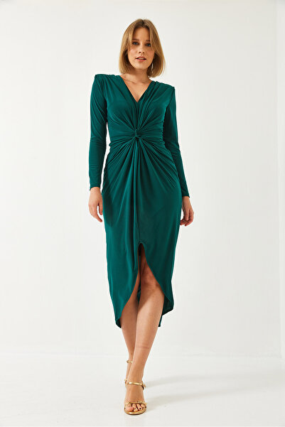 Bianco Lucci Γυναικείο φόρεμα από ύφασμα καραμέλας με λαιμόκοψη V 4411 60261154