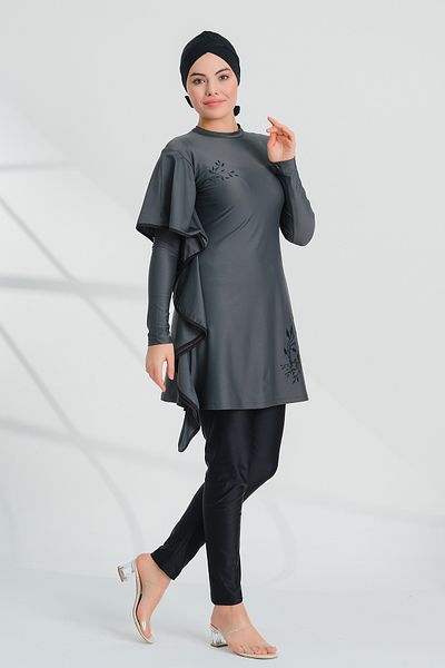Remsa Mayo Lycra Full Covered Hijab Μαγιό Tuna Grey 2239