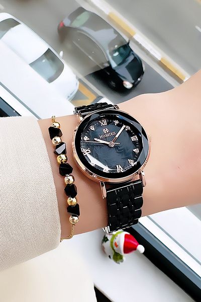 Homies Waterproof Black Women's Wristwatch - Steel Band & Bracelet Hmby2039C3