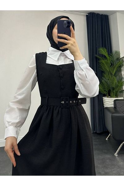 Modamorfo Schwarzes Doppelset – Gilet mit Kugelknöpfen und Hemd