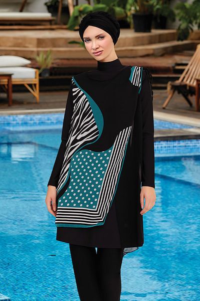 Remsa Mayo Μαγιό 3 τεμαχίων Pareo Lycra πλήρως καλυμμένο Hijab Sanda 5 4365 Μαύρο