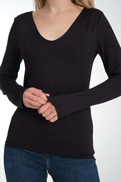 Kallisto Μαύρη μακρυμάνικη μπλούζα με λαιμόκοψη V