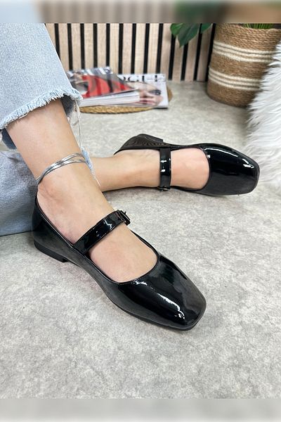 İmerShoes Balerini din piele neagră pentru femei de zi cu zi, cu cataramă reglabilă, cu toc mic, pantofi moi și confortabili 506