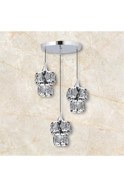 OSC HOME AYDINLATMA TASARIM Chrome Chandelier Lux Set of 3