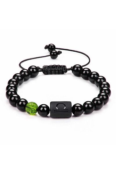 Tesbihane Macrame Braided Globe Cut Heliodor & Onyx Stone Libra Sign Natural Stone Men's Bracelet