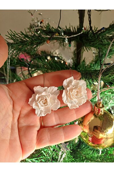 CREATİVESHOP Beyaz Şakayık Küpe, Polimer Kil Küpe, Sallantılı Çiçek Küpe,