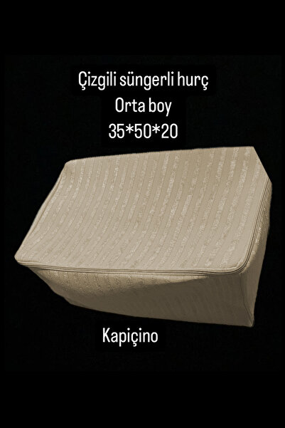 Çt Çeyizci Tekstil Çizgili Süngerli Hurç 3lü Kadife Süngerli Hurç - KAPUÇİNO