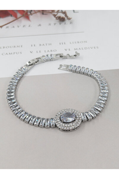 Siya Silver Colorful Oval Model Waterway Baguette Bracelet - 17+2 CM