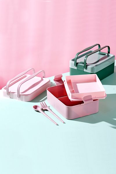 KORUCA 3 Compartments Large Lunch Box - Lunch Box with Fork Spoon, Double Handles Storage Container