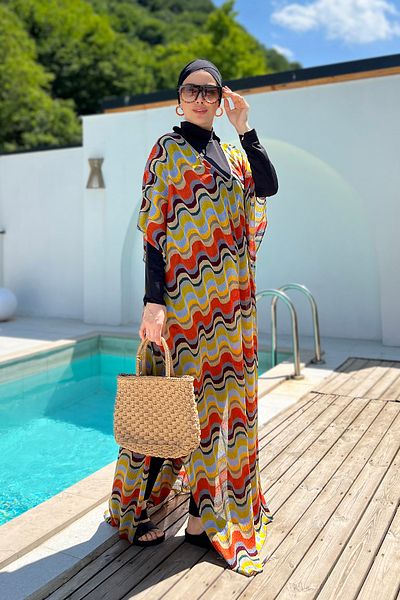 Remsa Mayo Πολύχρωμα πλεκτά πλεκτά μονό Kaftan Pareo - Remsa Hijab Swimsuit 430-T10