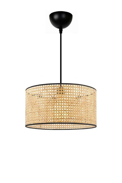 Emg DesiGn Natural Hazeran Rattan Cylinder Cake Pendant Lamp Chandelier Kids Room Bedroom Living Room Kitchen Hall